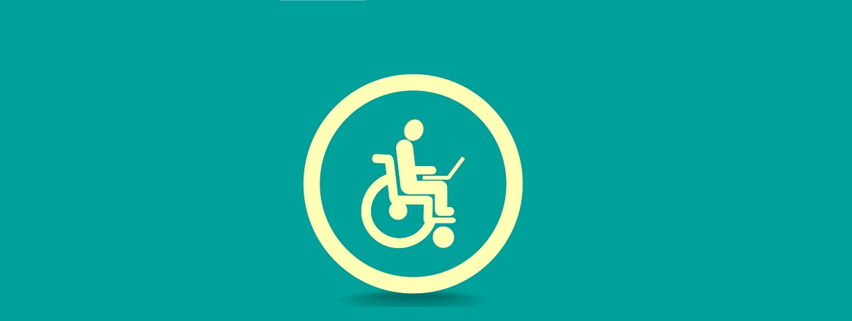 imagem com fundo verde claro e ícone representativo de um usuário de cadeira de rodas.