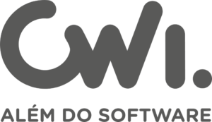 logotipo cwi alem do software em letras na cor cinza.